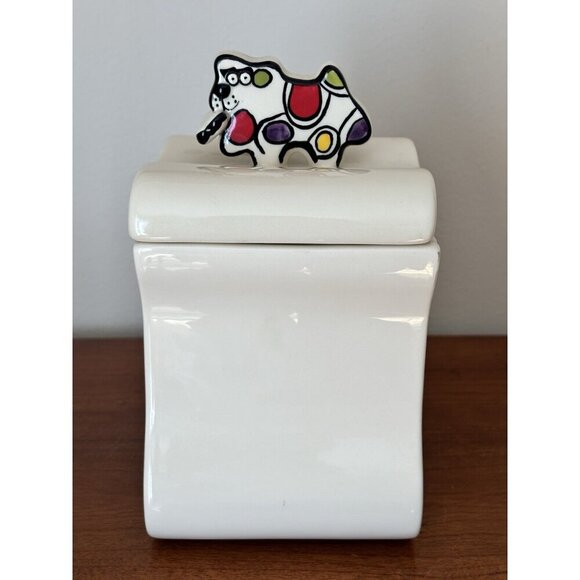 Nicole Engblom Hand Painted Ceramic Dog Biscuit Cookie Canister Jar 8" - Picture 3 of 6